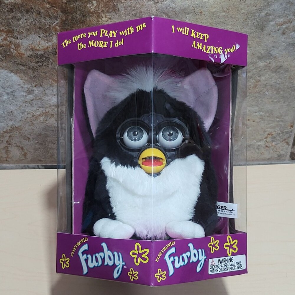 Vintage Black White Furby Tiger Electronic Robotic Toy 1998